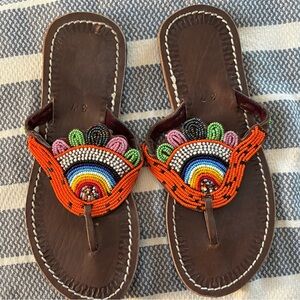 Colorful Beaded Leather Sandals